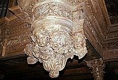 Detail of early baroque pipe organ at Guimiliau church Brittany